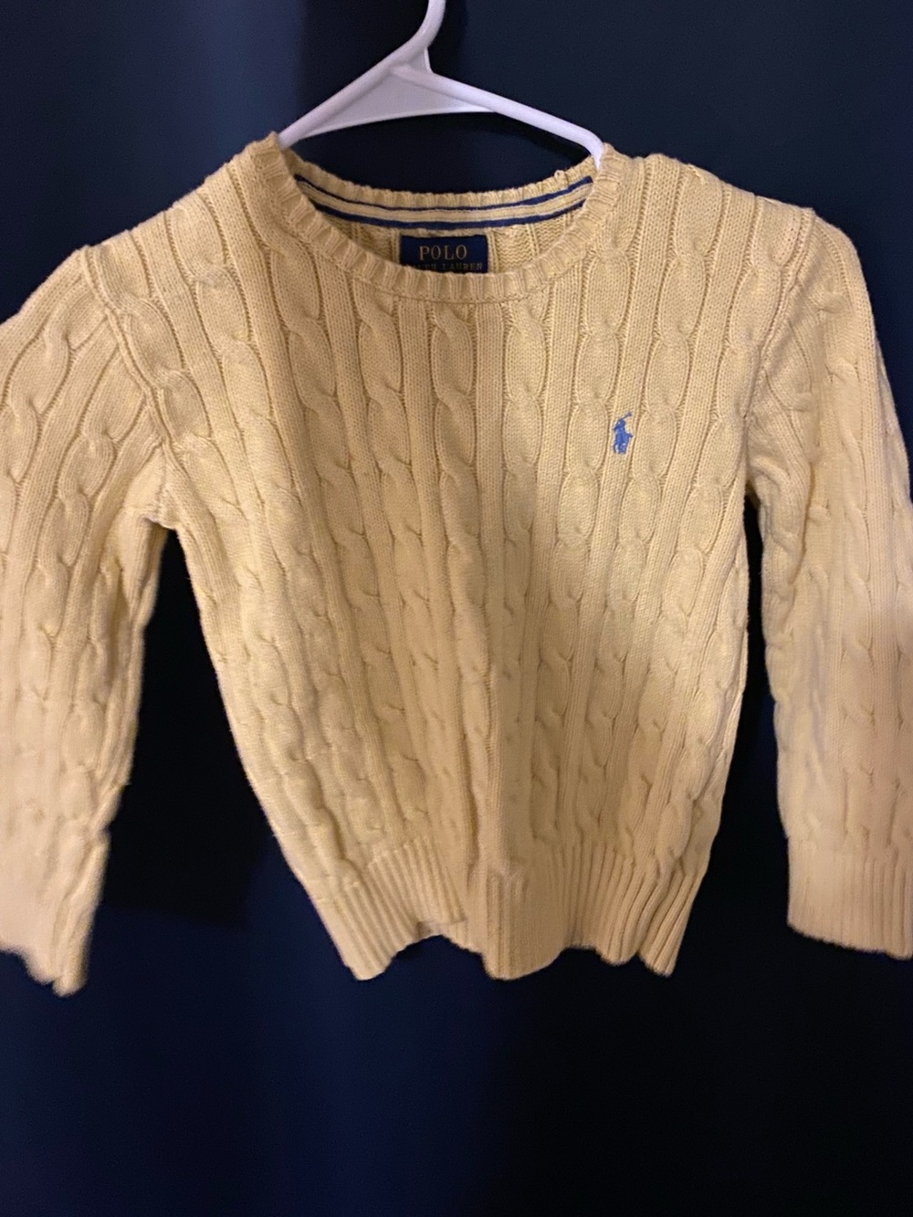 Polo by Ralph Lauren Cream Cable Knit Sweater with Blue Trim